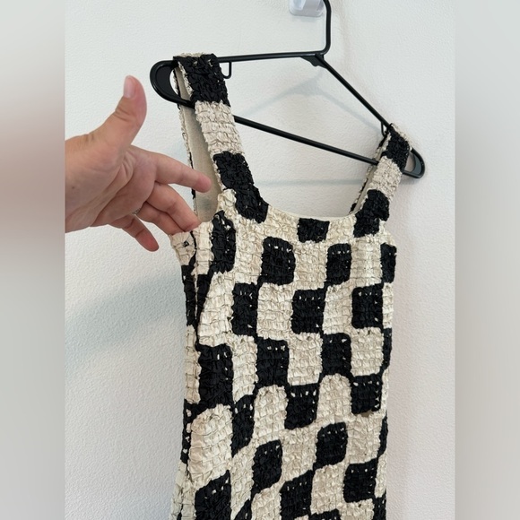 Nanushka Najya Black Cream Checked Square Neck Recycled Ribbons Mini Dress M - Picture 7 of 16